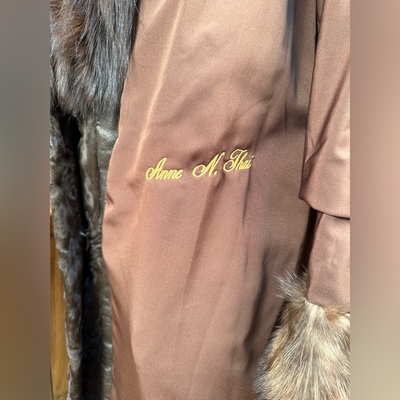 Andriana Furs Brown Broadtail & Fisher Sable Fur Collar + Cuffs Fur Coat Jacket - Picture 12 of 12